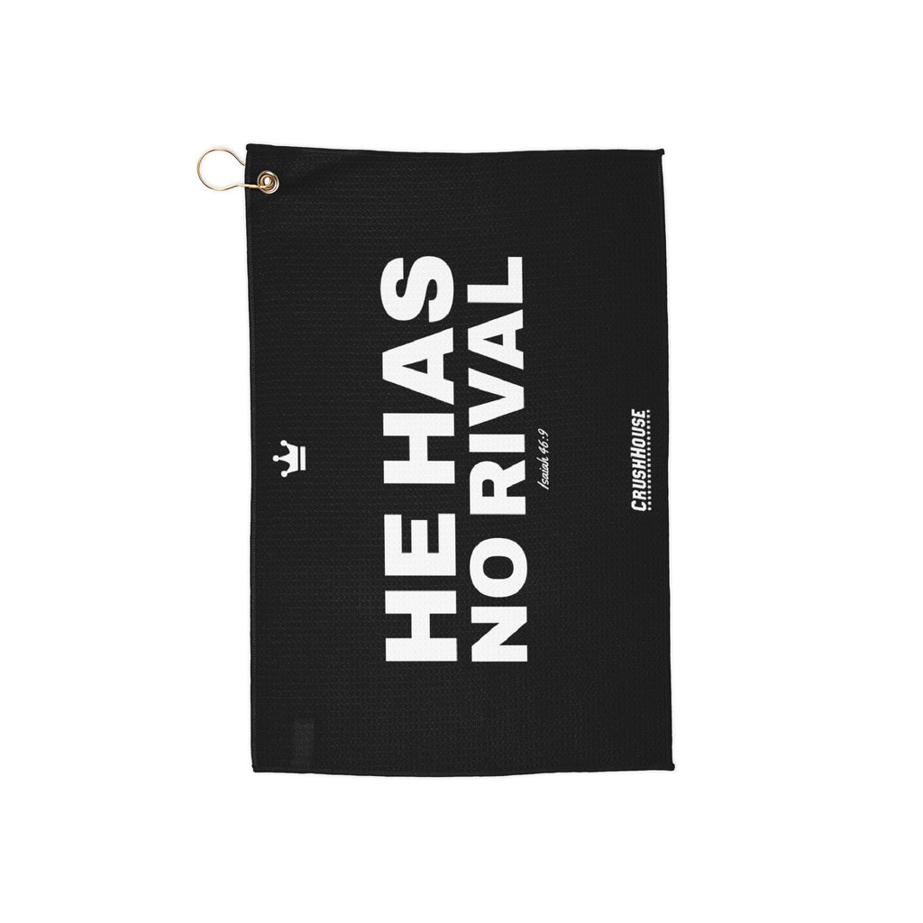 He Has No Rival (Isaiah 46:9)— Premium Microfiber Golf Towel with Grommet & Clip